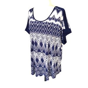 Perseption Plus Size White & Blue Short Sleeve Top Blouse Women’s 2X